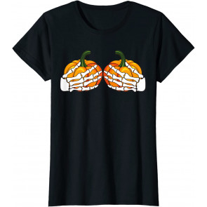 Boob Skeleton Hands Grabbing Pumpkin Bra Halloween T-Shirt