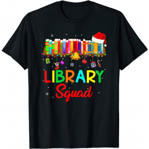 Book With Santa Hat Library Squad T-Shirt