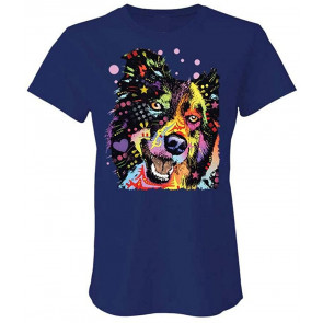 Border Collie - Dean Russo Dog Modern Art - Ladies Cotton T-Shirt