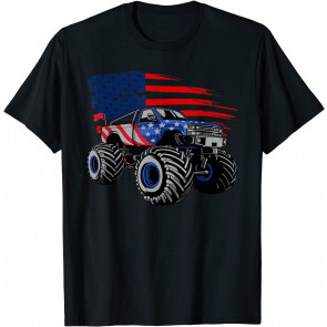 Boys Monster Truck Lover American Flag Racing USA Patriotic T-Shirt
