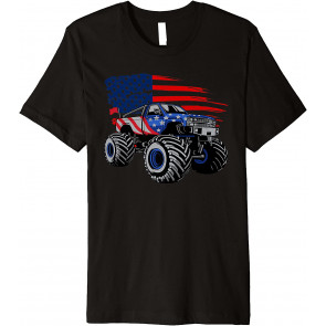 Boys Monster Truck Lover American Flag Racing USA Patriotic T-Shirt