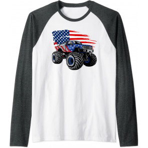 Boys Monster Truck Lover American Flag Racing USA Patriotic T-Shirt