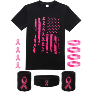 Breast Cancer American Flag T-Shirt