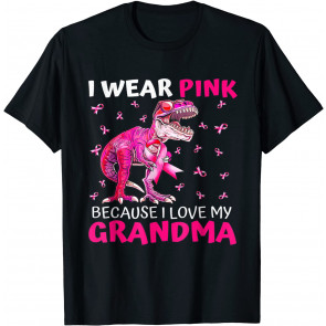 Breast Cancer Awareness Dinosaur Kids Boys For My Grandma T-Shirt