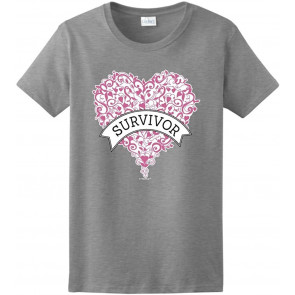Breast Cancer Survivor Gift Pink Heart Banner Ladies T-Shirt