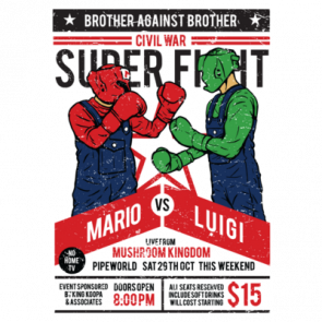 Brother Vs Brother Super Mario Brothers Mario Luigi Fight Tshirt