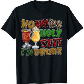 Buffalo Plaid Christmas Wine Ho Ho Holy Shitt I'm Drunk T-Shirt