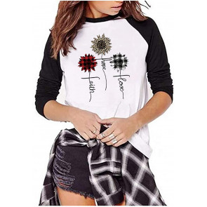 Buffalo Plaid Leopard Sunflower Faith Hope Love Baseball T-Shirt