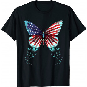 Butterfly USA Flag Cute 4th Of July T-Shirt