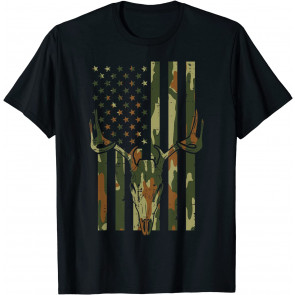 Camo US Flag Deer Skull Vintage T-Shirt