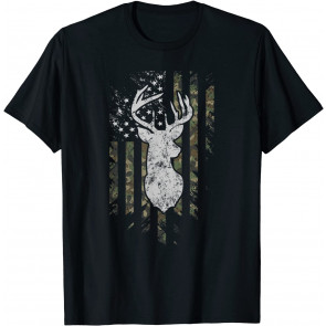 Camouflage American Flag Deer T-Shirt