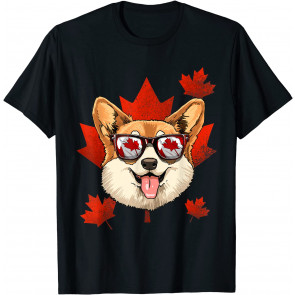 Canadian Corgi Dog Maple Leaf Patriotic Canada Flag T-Shirt