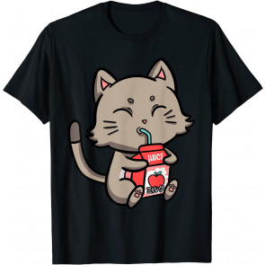 Cat Kitten Drinking Apple Juice Fruit Anime Manga Kawaii T-Shirt