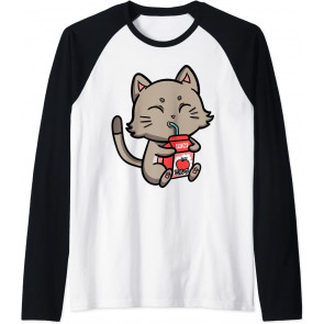 Cat Kitten Drinking Apple Juice Fruit Anime Manga Kawaii T-Shirt