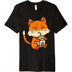 Cat Kitten Drinking Juice Orange Anime Manga Kawaii T-Shirt