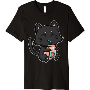 Cat Kitten Drinking Peach Juice Fruit Anime Manga Kawaii T-Shirt