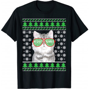 Cat With Sunglasses Meowy Ugly Christmas  T-Shirt