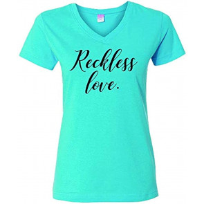 Christian Reckless Love Ladies Vee Neck Jersey T-Shirt