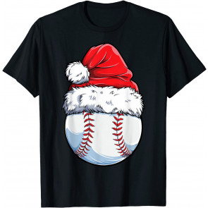 Christmas Baseball Ball Santa Hat Xmas Boys Catcher Pitcher T-Shirt