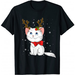 Christmas Cat Reindeer Antlers Gift For Men Women Boys Girls T-Shirt