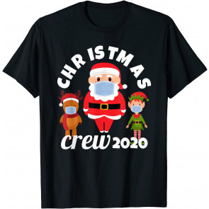 Christmas Crew 2020 Mask Wearing Santa Elf And Reindeer T-Shirt