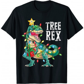 Christmas Dinosaur Tree Rex Pajamas Men Boys Xmas Lights T-Shirt