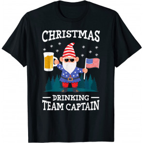 Christmas Drinking Team American Flag Gnome Xmas Love Beer T-Shirt