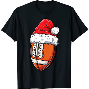 Christmas Football Ball Santa Hat Xmas Boys Men Team Sport T-Shirt