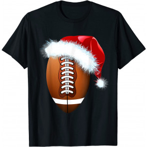 Christmas Football Ball Santa Hat T-Shirt