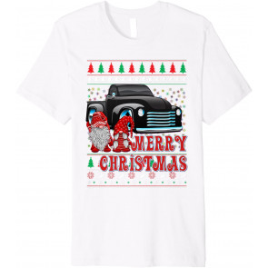 Christmas Gnome Couple Vintage Truck Christmas Trees T-Shirt