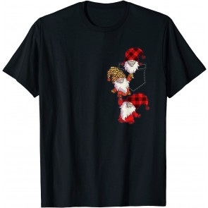 Christmas Gnome In Pocket Women Buffalo Plaid Gnome Lover T-Shirt