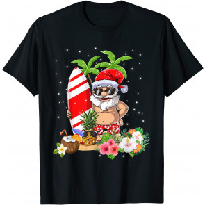 Christmas In July Santa Hawaiian Surfing T-Shirt