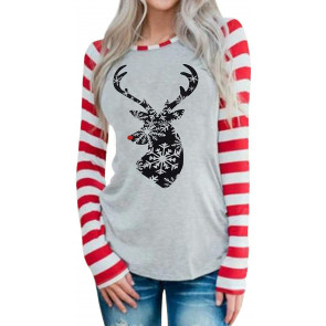 Christmas Reindeer Snowflake Print Plaid T-Shirt