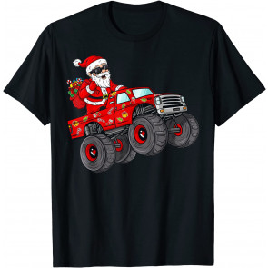 Christmas Santa Claus Riding Monster Truck Boys Kids Xmas T-Shirt