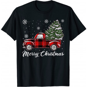 Christmas Tree Red Truck Pajama, Vintage Buffalo Plaid Truck T-Shirt