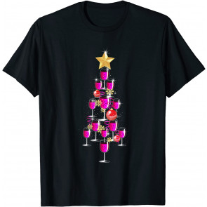 Christmas Tree Wine Glass Drinking T-Shirt