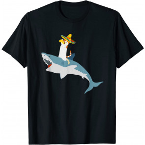 Cinco De Mayo Calico Cat Riding Great White Shark T-Shirt