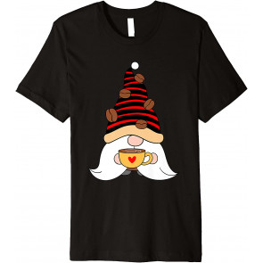 Coffee Bean Hat On Coffee Drinking Gnome, T-Shirt