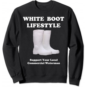 Commercial Waterman White Boots Crabber Fisherman Oyster Sweat T-Shirt