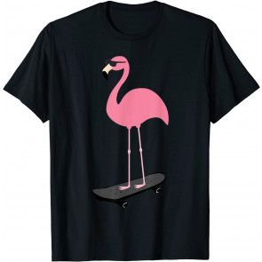 Cool Flamingo On Skateboard Sunglasses Pink Bird Pun T-Shirt