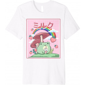Cottagecore Aesthetic Kawaii Frog Drinking Japanese Milk T-Shirt