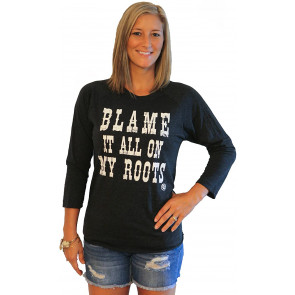 Country Blame It All On My Roots Baseball B/W T-Shirt