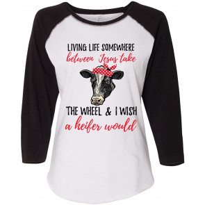 Cow Bandana Jesus Take The Wheel Heifer Ladies Fit T-Shirt