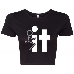 Crop Top Ladies FCK It Screw It Stick Figure FCUK-It Nerdy T-Shirt