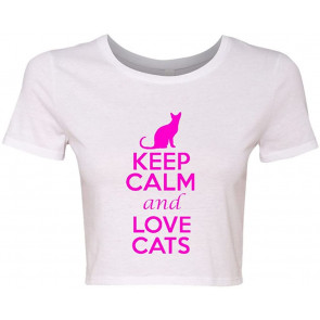 Crop Top Ladies Keep Calm And Love Cats Animal Pet Lover T-Shirt