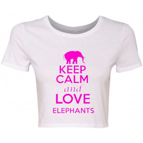 Crop Top Ladies Keep Calm And Love Elephants Animal Lover T-Shirt
