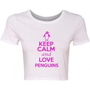 Crop Top Ladies Keep Calm And Love Penguins Birds T-Shirt