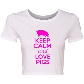 Crop Top Ladies Keep Calm And Love Pigs Boar Lover T-Shirt