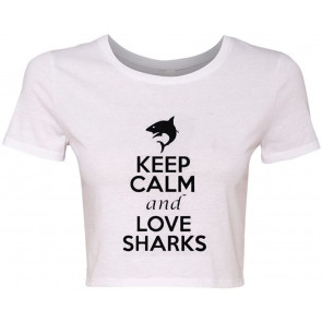 Crop Top Ladies Keep Calm And Love Sharks Fish T-Shirt