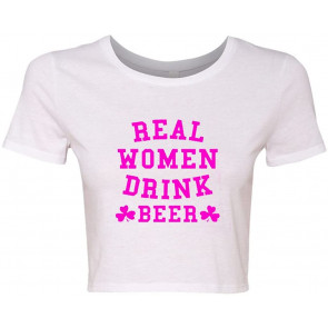 Crop Top Ladies Real Women Drink Beer Irish Shamrock T-Shirt